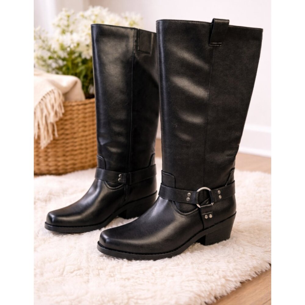 A New Day Women's Black Oakley Harness Memory Foam Insole Heeled Boots Size 7